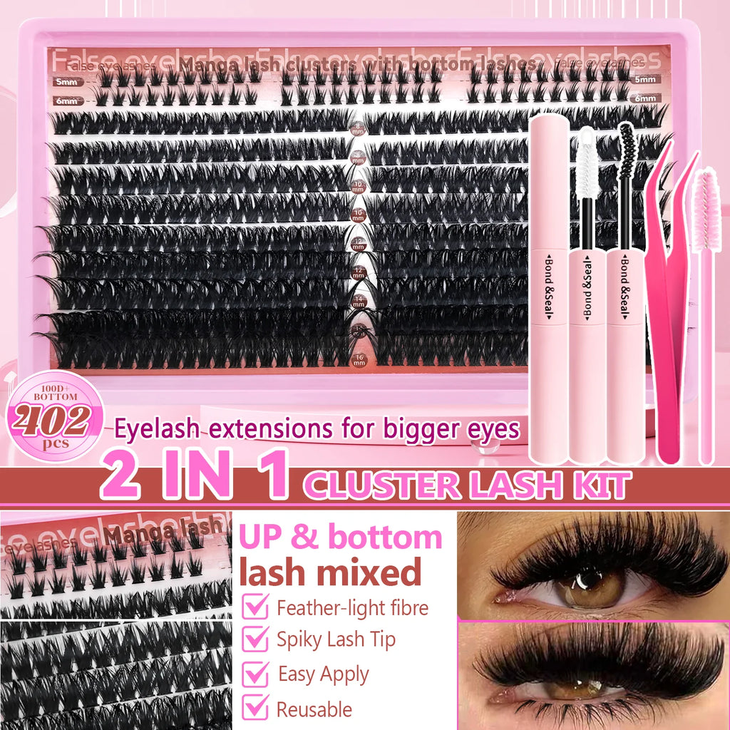 60/402PCS 100D Wimpernset mit unteren Wimpern, dick und angenehm zu tragen für den Alltag, Party, Hochzeit, Abend-Make-up, Wimpernverlängerungen
