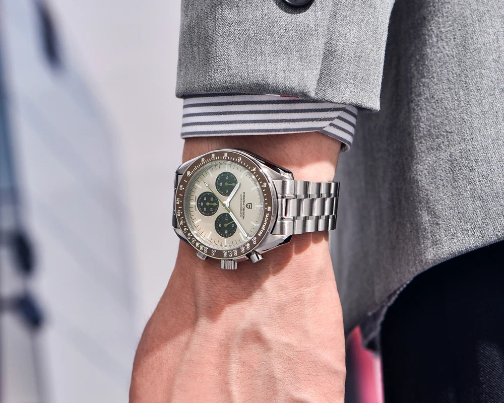 Neue PAGANI DESIGN Moon Men Uhr Retro-Luxus-Quarzuhren für Herren Edelstahl Sport wasserdicht Chronograph Herren+Mit BOX