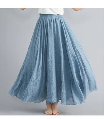 Neue 2020 Damen Leinen Baumwolle Lange Röcke Elastische Taille Plissierte Maxi Röcke Strand Boho Vintage Sommer Röcke Faldas Saia