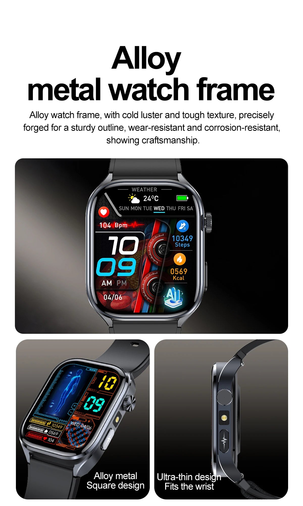 Neue Gesundheitsuhr Harnsäure Blutdruck Blutsauerstoff Körperanalyse Körperfett Smartwatch EKG+PPG Bluetooth Anruf Uhr Frauen Männer