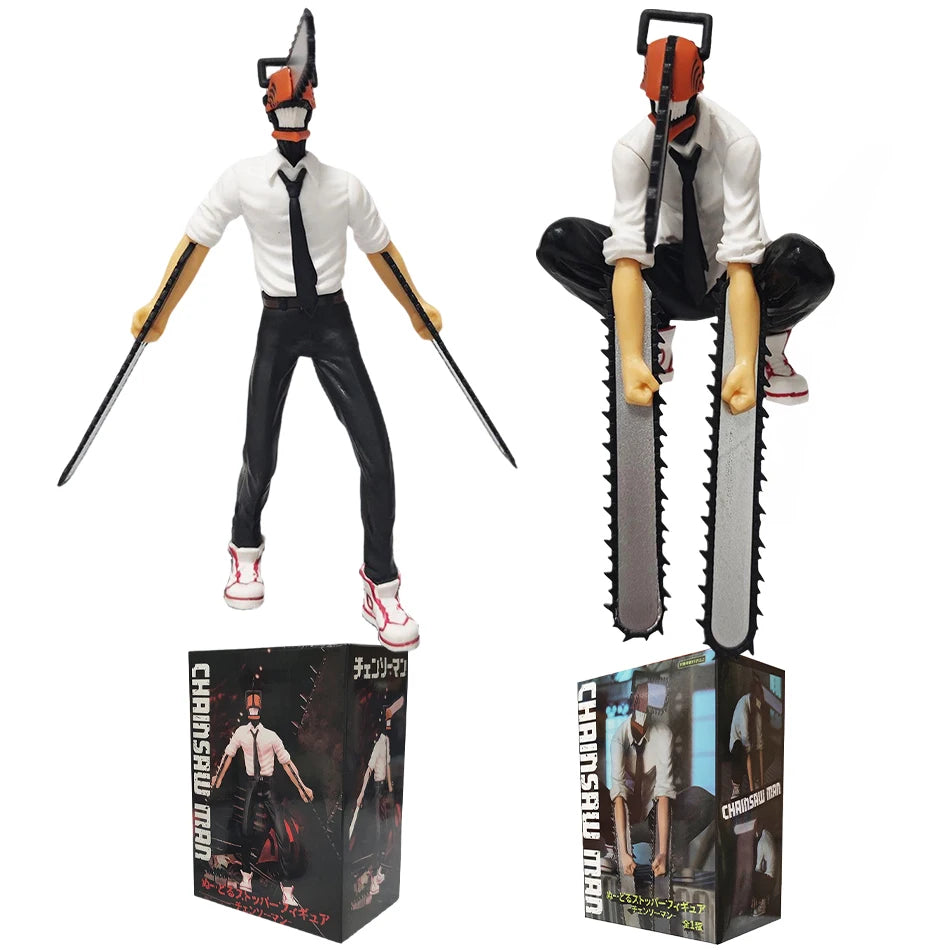 Anime Chainsaw Man Figur 2er Set Denji Actionfigur 14-17cm Auto Dekoration Puppe PVC Modell Sammlerstücke Kindergeschenke
