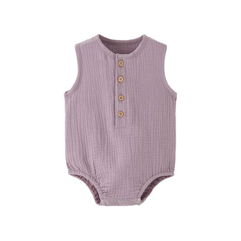 Sommerfester Strampler für Neugeborene aus 100 % Baumwolle und Leinen, ärmelloser Overall für Jungen und Mädchen, weich, hautfreundlich, dünn, bequem