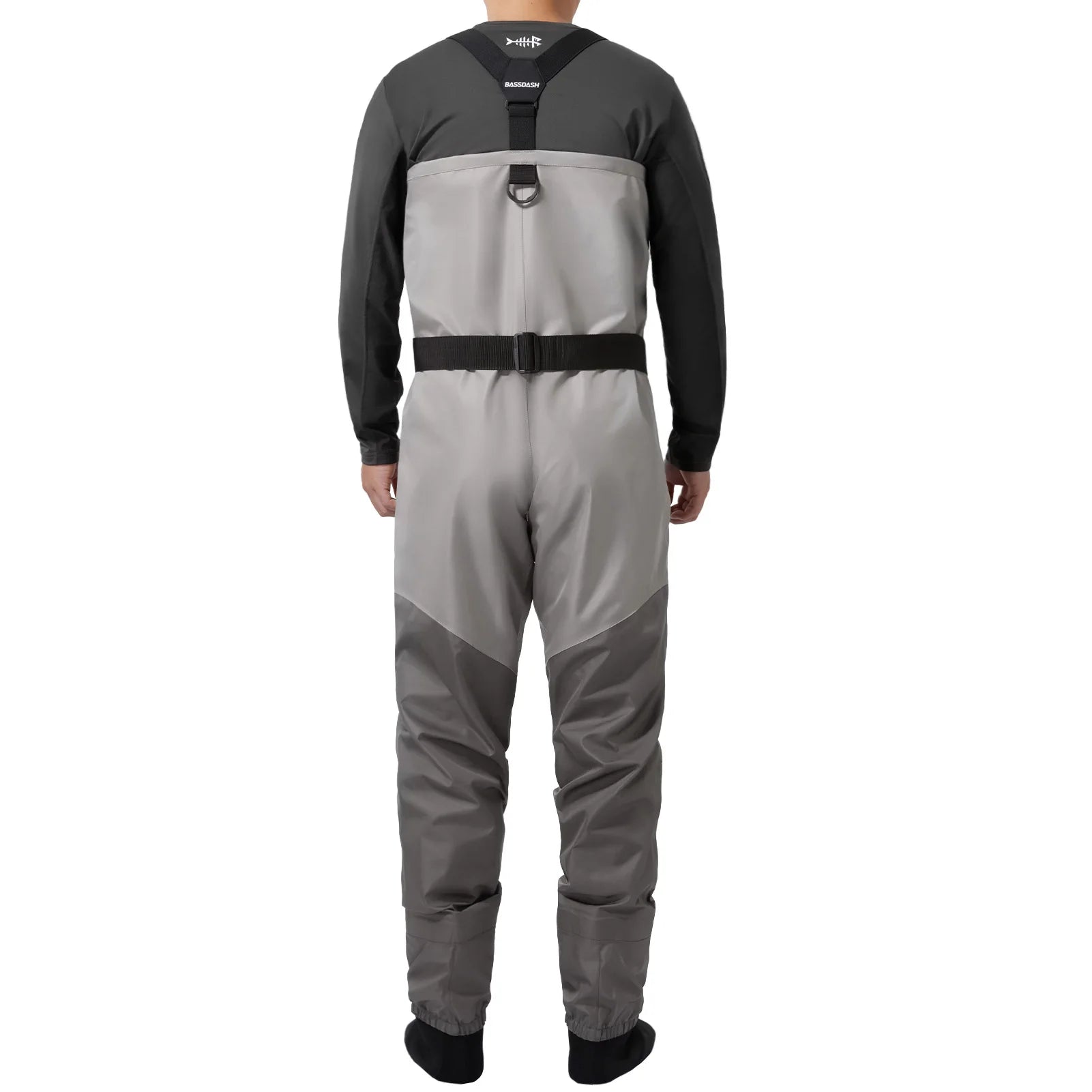 BASSDASH Anglerwathose leicht, mit angesetzten Füßlingen, FW08, für Herren, atmungsaktive Wathose, wasserdicht, zum Fliegenfischen, Brusthöhe