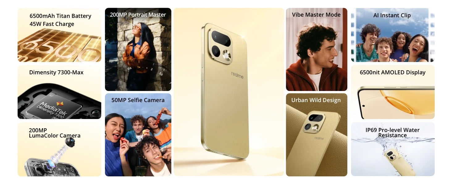 Neu eingetroffen: realme 16 Pro 5G Smartphone Europäische Version 200 MP LumaColor Kamera 6500 Nits AMOLED Display 6500 mAh Akku NFC