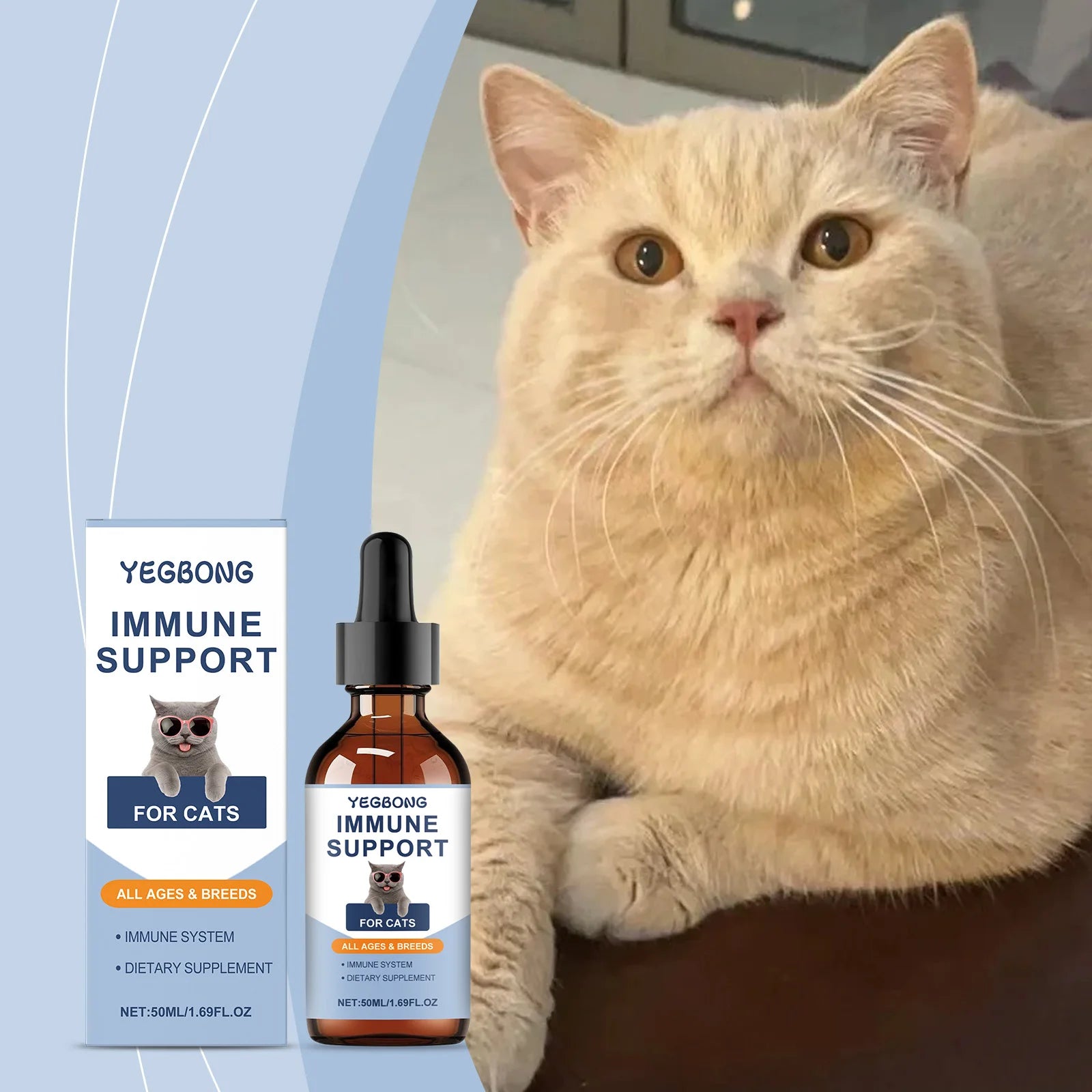 Yegbong 50ml Katzenvitamin-Nahrungsergänzungsmittel Tägliche Pflege zur Unterstützung der Ernährung, Förderung des Wachstums und Unterstützung der Genesung von Katzen, Vitaminpflegetropfen