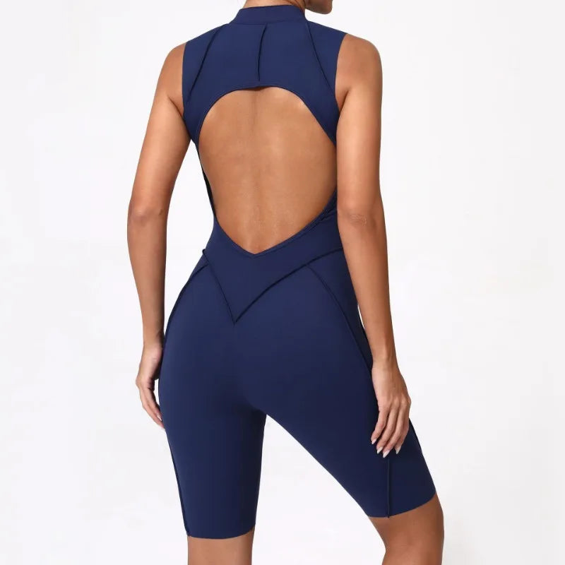 Damen-Trainingsanzug Fitness-Workout Sportkleidung Outfit Reißverschluss-Jumpsuit Yoga Fitness Overall Set Offene Rücken Bodysuits Anzug für Damen