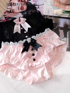 YUQI Kawaii Japanisches Lolita Dessous-Set - Süßer Schleifen-BH-Bezug & Höschen für kleine Brüste, Reiner Sexy Teenager-Mädchen-Charme XS-S Cup BH