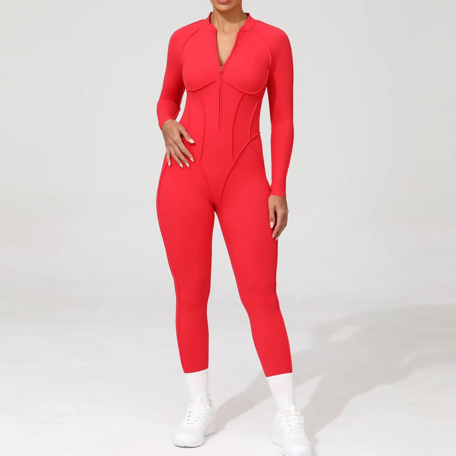 Damen-Trainingsanzug Fitness-Workout Sportkleidung Outfit Reißverschluss-Jumpsuit Yoga Fitness Overall Set Offene Rücken Bodysuits Anzug für Damen