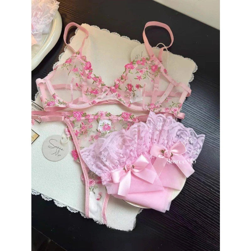 Europäische Frauen verführerischer transparenter BH mit Spitzenstickerei und Bügel, Minimizer für große Brüste, Anti-Sagging, weiche Dessous, S-XL BH-Set