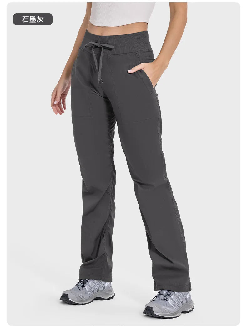Women Quick Drying Sports Pants Lightweight Breathable Running Fitness High Waisted Loose Wide Leg Casual Yoga Pants 2024 Autumn