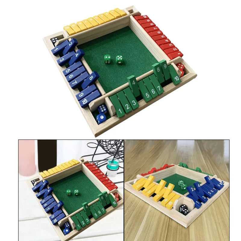 Vierseitige Klappkarten-Spiele Intellektuelles Lernspiel Box Würfel Spielzeug Eltern-Kind-Spiele Shut The Box Holz-Zahlen-Spiel Brettspiele