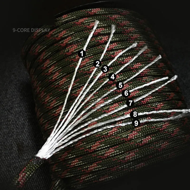 100/50M 550 Military Standard 9-Strang Paracord Seil 4mm Outdoor Fallschirmleine Survival Schirmzeltleine Wäscheleine Zweitbild