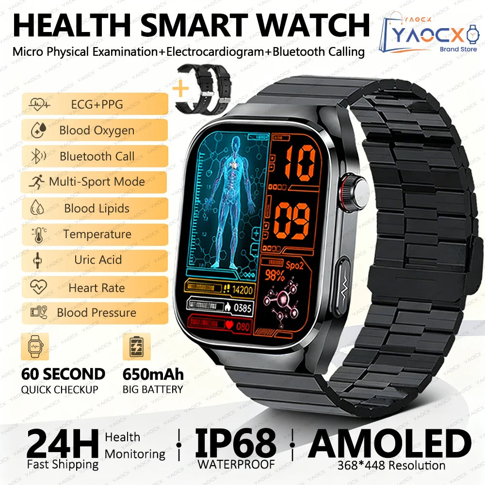 2026 Neue Pflegegrad-Harnsäure-Blutfettwerte Smartwatch Herren EKG+PPG Blutdruck Herzfrequenz Bluetooth Anruf Gesundheits-Smartwatch