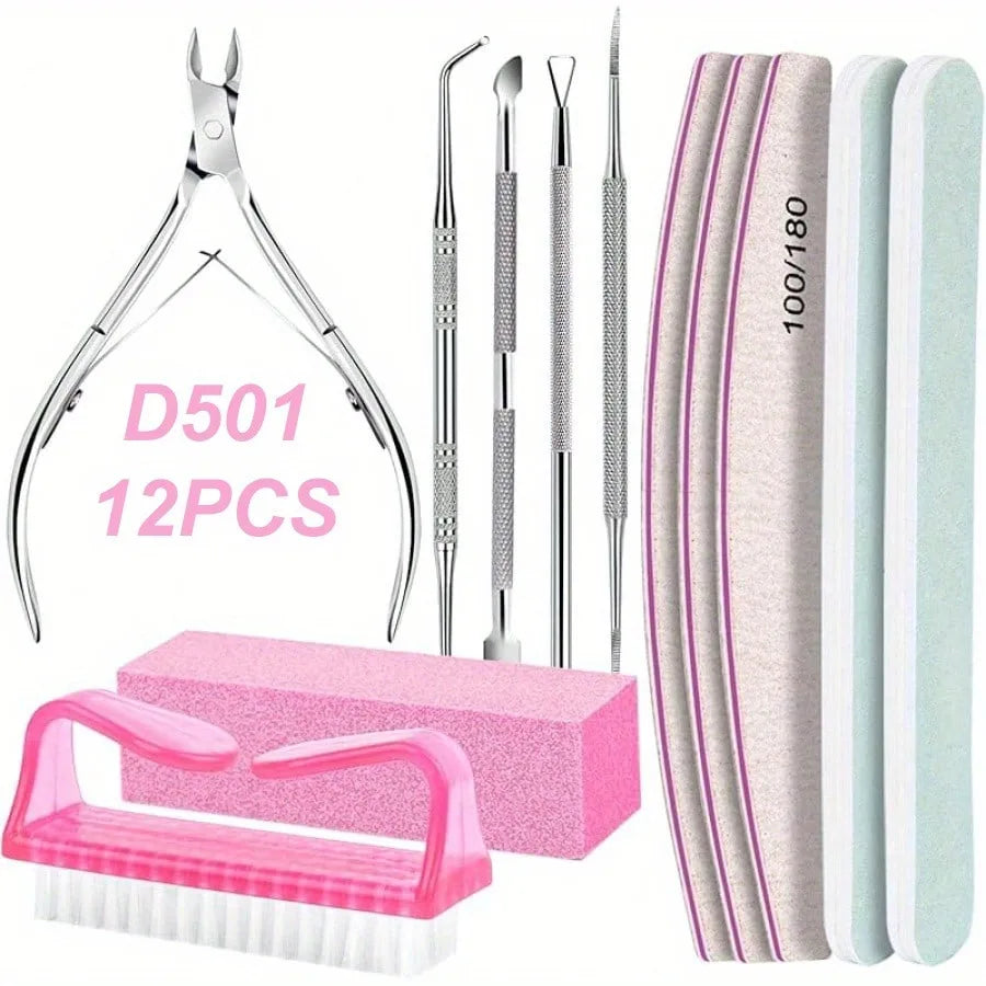 12 Stück/Charge Nagelkunst 100/180 Körnung Professionelle Feilen Puffer Schwamm Block Bürste Nagelschere Set mit Nagelhautzange Schiebern Hauptbild