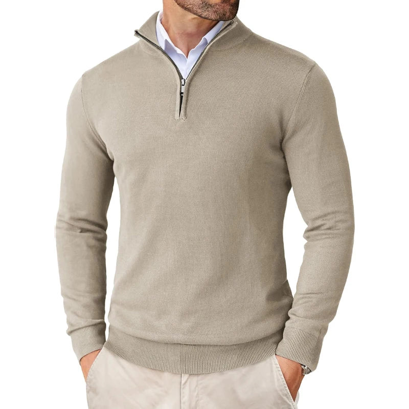 Herren-Strickpullover mit Stehkragen, Reißverschluss, Slim Fit, leicht, Rollkragen, lässig, Half Turtleneck, gestrickt, für Outdoor und Streetwear