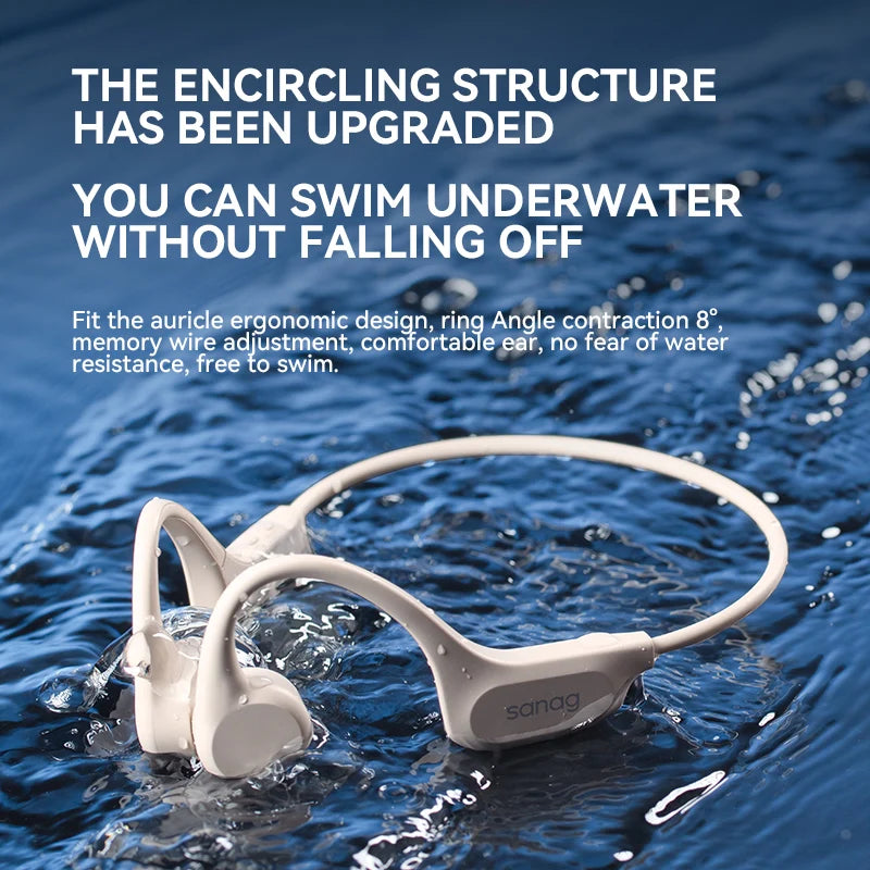 Sanag B60S Knochenschall-Kopfhörer IPX8 Schwimmen Bluetooth Kopfhörer Kabelloses Headset 32GB/64GB MP3 mit Mikrofon Ohrhörer