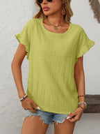 Solid Casual Loose Blouses For Women Fashion 2025 Summer Women's Hollow Short Sleeve Shirts And Blouses Elegant Female Blue Tops