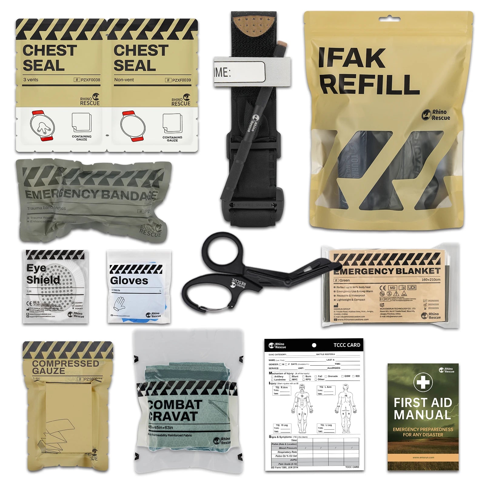Rhino Rescue Trauma Kit, Combat Survival Gear Medical Kit, taktisch für Notfall-Erste Hilfe, IFAK Nachfüllpackungen