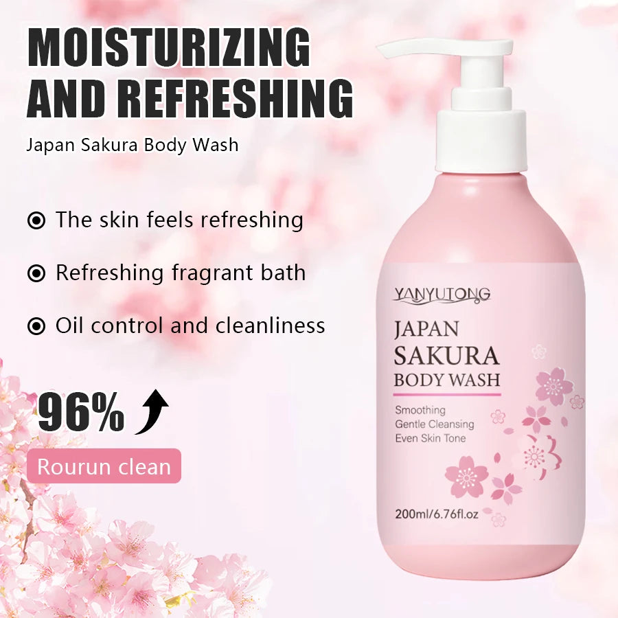 Sakura Duschgel Lang anhaltende Feuchtigkeit Glatt Langanhaltender Duft Sanfter Schaum Körperreinigung Badeprodukt 200ml