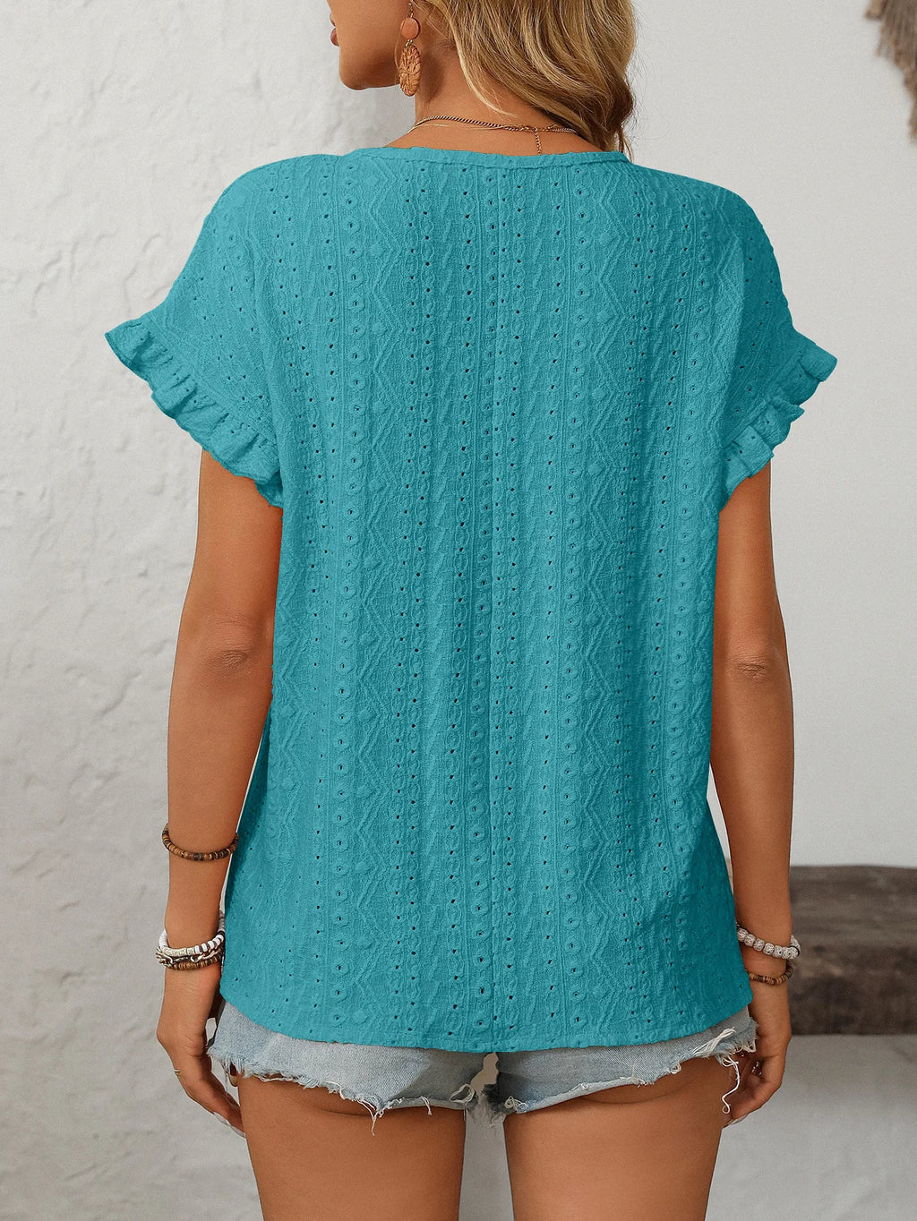 Solid Casual Loose Blouses For Women Fashion 2025 Summer Women's Hollow Short Sleeve Shirts And Blouses Elegant Female Blue Tops