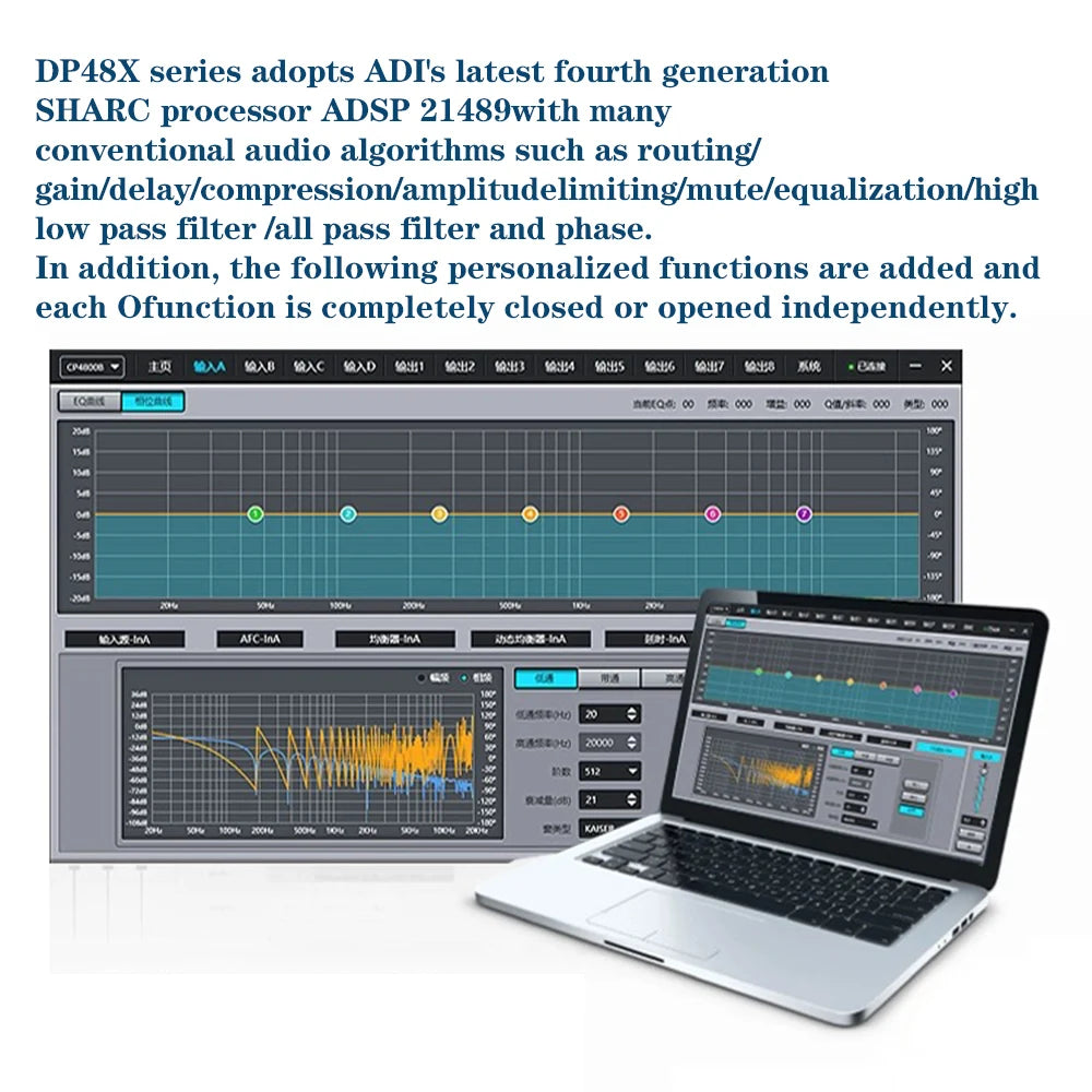 DP48X Professioneller Digital-Audioprozessor 4 Eingänge 8 Ausgänge Drive Rack Prozessor mit RIR DEQ 192KHZ Lautsprechermanagementsystem