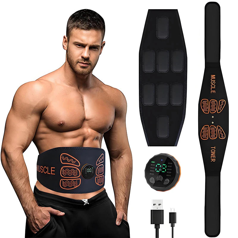 Bauchmuskelstimulator, Gewichtsgürtel, Bauchstraffungsgürtel, Muskeltrainer, Rücken-Taillen-Heimfitness, Schlankheitsmassagegerät, USB wiederaufladbar