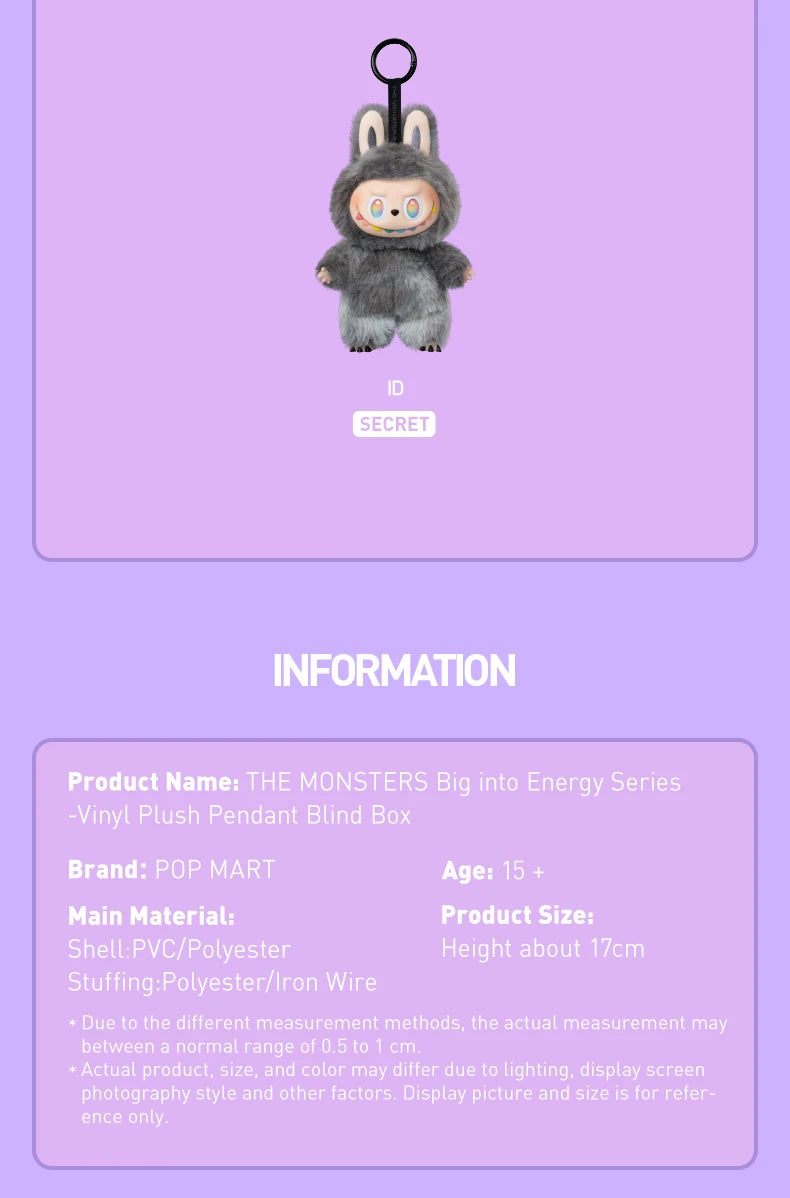 POP MART Labubu THE MONSTERS Big into Energy Serie-Vinyl Plüsch Anhänger Mystery Box Überraschungs-Tasche Spielzeug Puppe Süße Anime-Figur