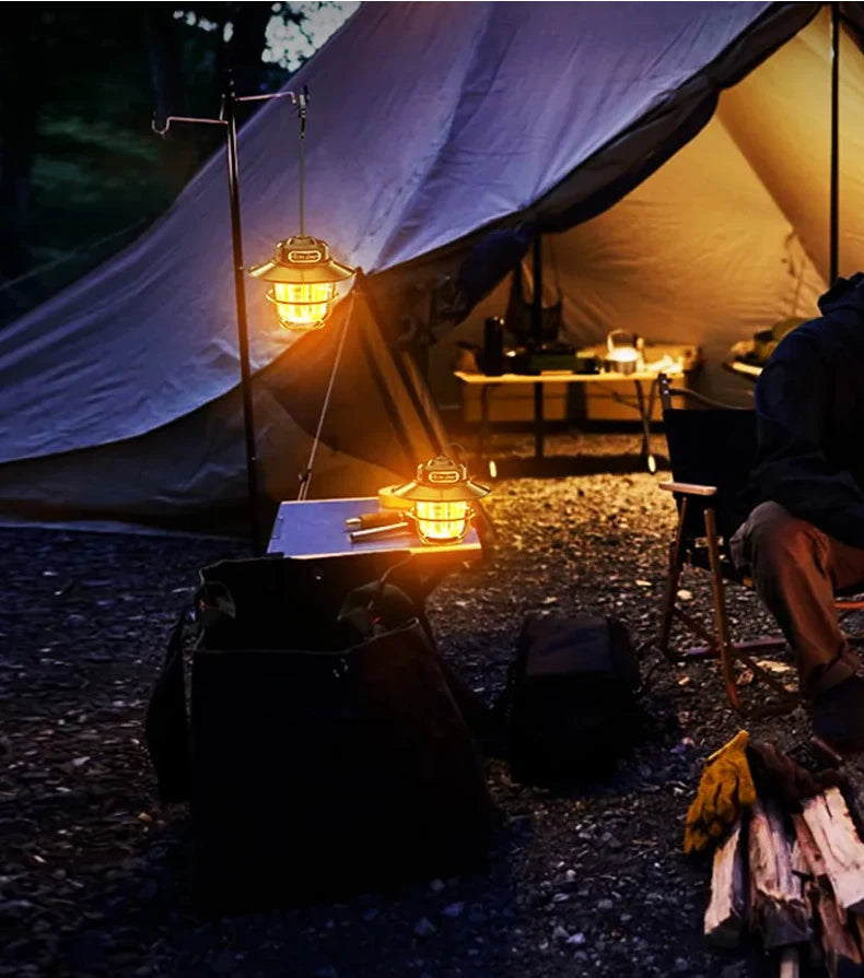 Tragbare Campinglaternen Retro Hängezeltlampe Wasserdichte Dimmbare Campinglampe 1200mAh für Wandern Angeln Notfalllaterne