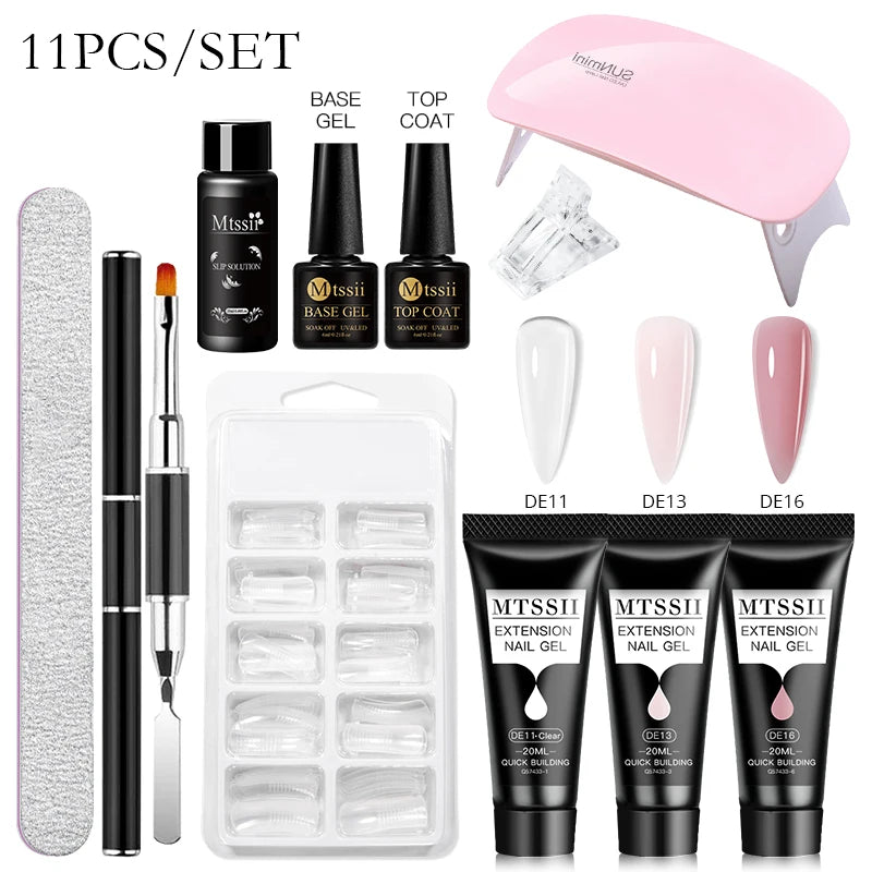 24-teiliges Set 20ml Poly Nail Extension Gel Kit Mini-UV-Lampe Versiegelung mit Basislack Überlack Professionelles Poly-UV-Nagelgel-Kit Starter-Kit