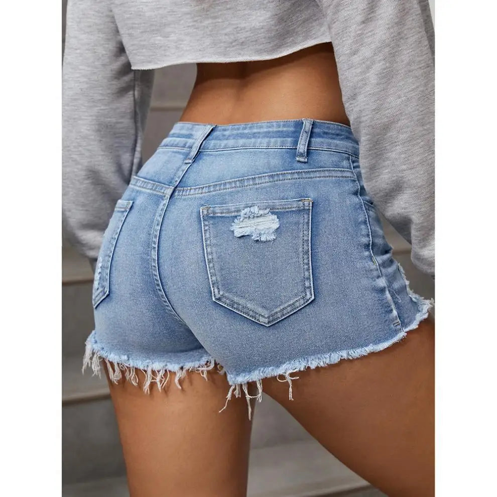 Damen Hotpants Jeans Shorts Zerrissen Kurze Hose Distressed A-Linie High Waist Sommer Streetwear Skinny Hot Pants Mode Freizeitkleidung