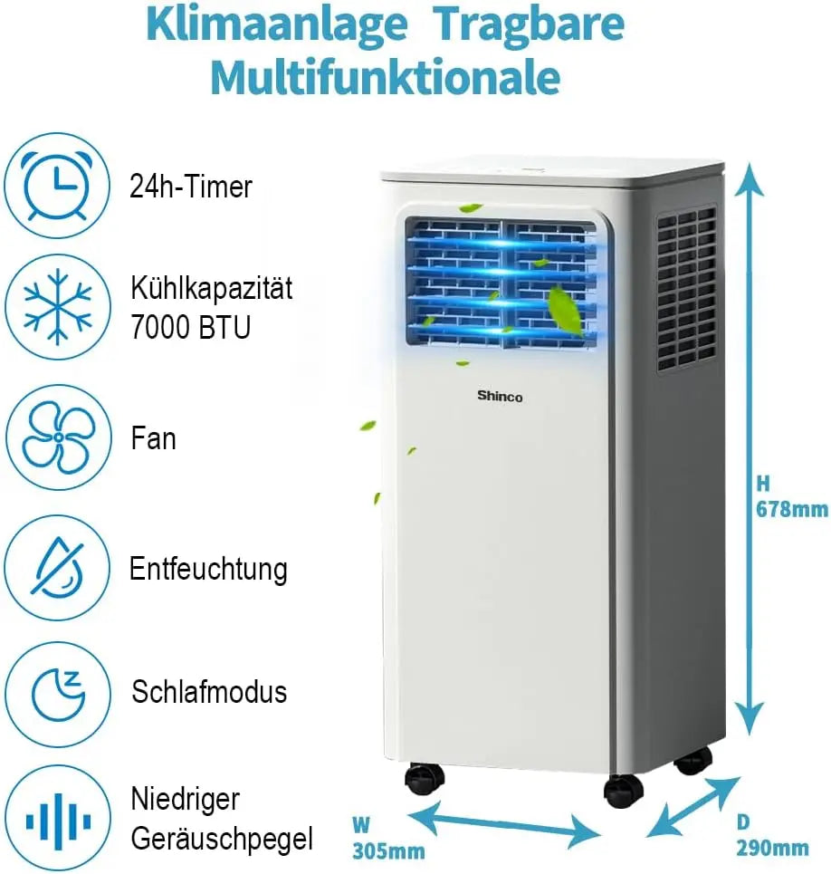 SHINCO 7000 BTU Mobiles Klimagerät (2,05 kW), Kühlen & Ventilieren & Entfeuchten, Raumgröße bis zu 54 m³ (18 ㎡) Zweitbild