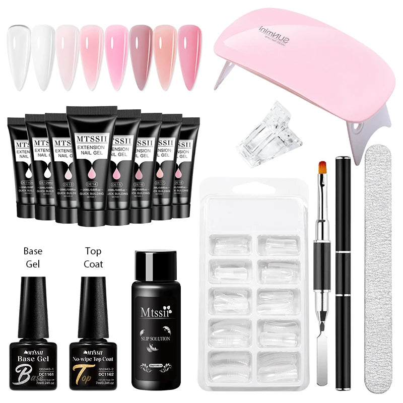 24-teiliges Set 20ml Poly Nail Extension Gel Kit Mini-UV-Lampe Versiegelung mit Basislack Überlack Professionelles Poly-UV-Nagelgel-Kit Starter-Kit