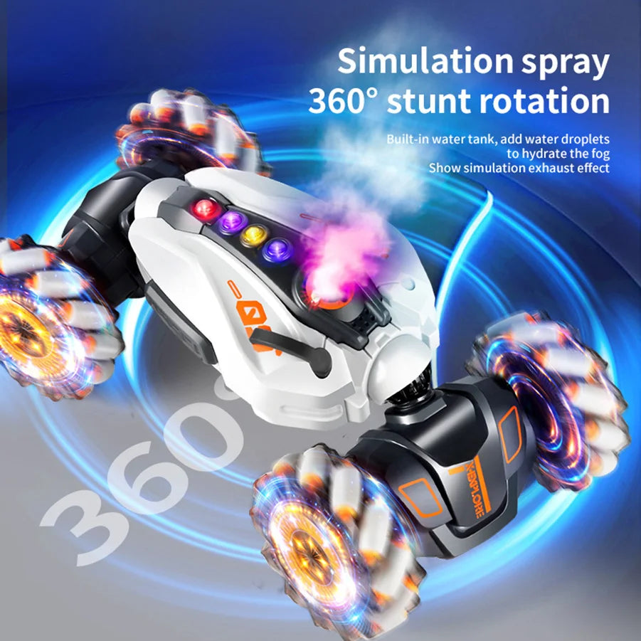 4WD RC Drift-Auto mit Musik, LED-Lichtern, 2.4G Gesten-Funkfernbedienung, Sprüh-Stunt-Auto, 360° drehbares Kletterauto, Spielzeuggeschenk