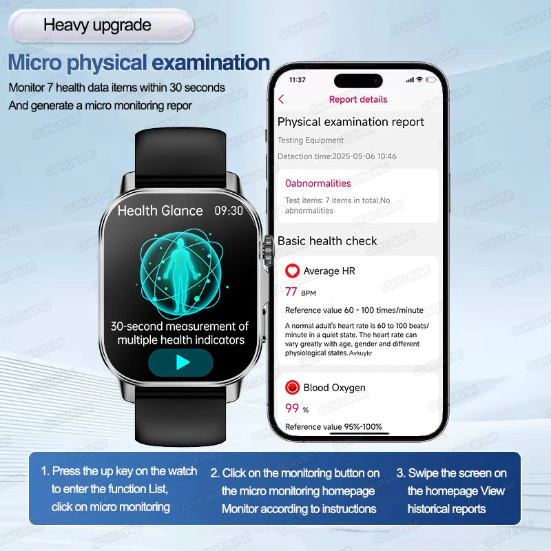 Neue Herren Smartwatch für präzise Gesundheitsdiagnose: EKG, Blutdruck, Blutsauerstoff, Blutfett, Harnsäure, Temperatur, Bluetooth-Anruf
