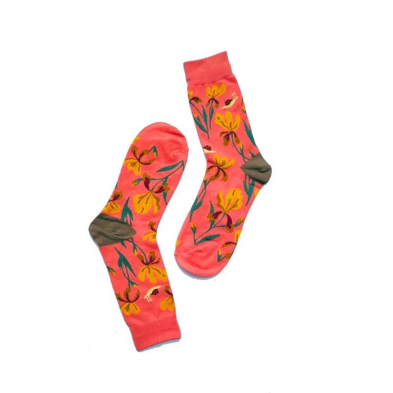 1 Paar Damensocken Cartoon Hund Krake Blume Pflanze Kawaii Lustige Freizeit Damen Baumwollsocken Strümpfe Streetwear Harajuku Crew Socken