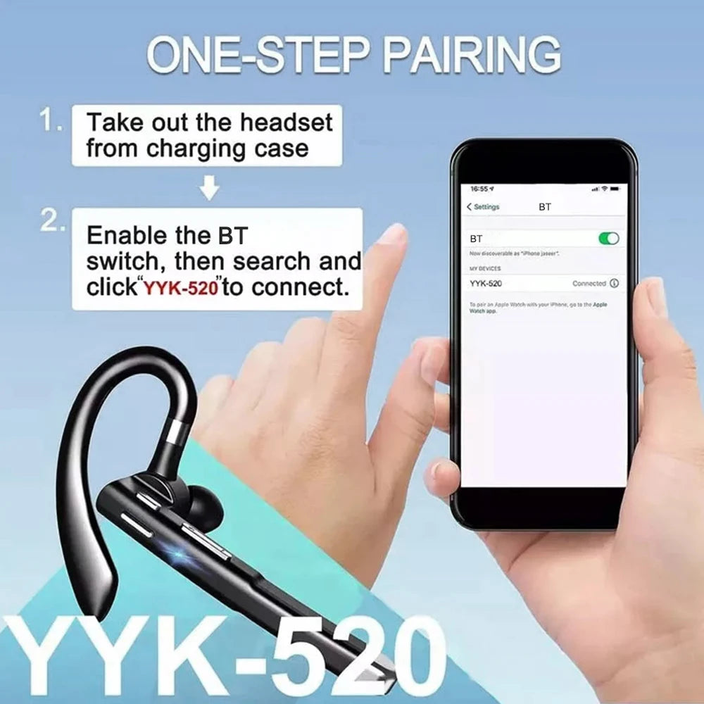 YYK-520 Kabellose Kopfhörer Business Bluetooth 5.3 Ohrhörer Freisprechanruf Mikrofon Geräuschunterdrückung Headset In-Ear-Kopfhörer zum Autofahren