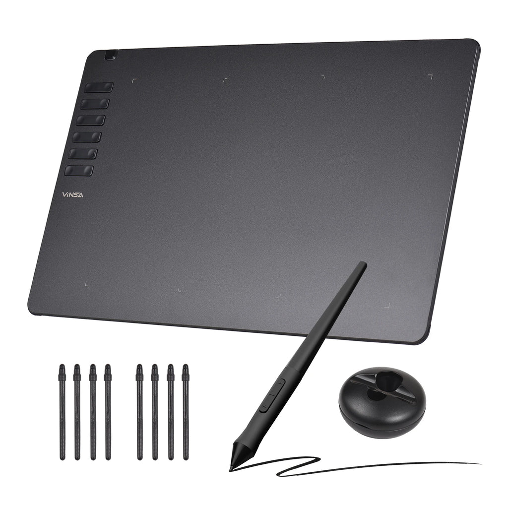 VINSA T1161 Graphics Drawing Tablet Ultra-thin Art Creation Sketch with Battery-free Stylus 8 Pen Nibs 8192 Levels Pressure
