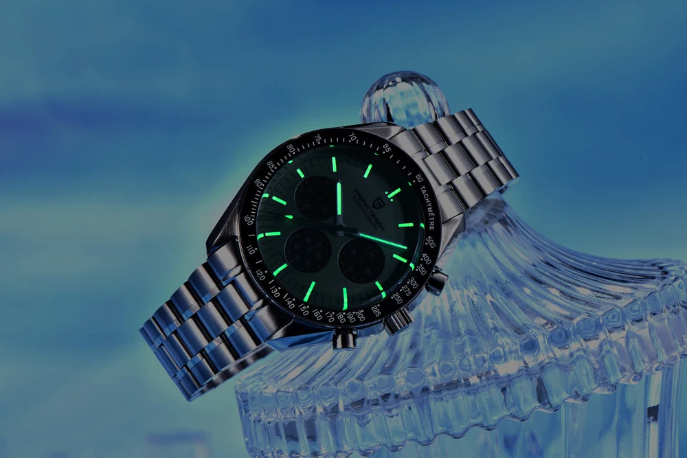 Neue PAGANI DESIGN Moon Men Uhr Retro-Luxus-Quarzuhren für Herren Edelstahl Sport wasserdicht Chronograph Herren+Mit BOX