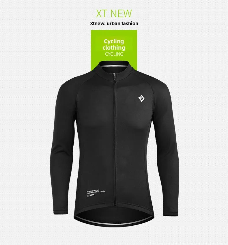 XINTOWN Herren Langarm-Radtrikot, Rennbekleidung für Frühling/Sommer, Export-Fahrradbekleidung, einfarbiges Langarm-Oberteil