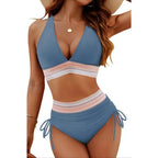 Sexy tiefer V-Ausschnitt Bikini Set Damen 2026 Sommer Strand mit Brustpolster Bademode High Waist Kordelzug Triangel Bikini