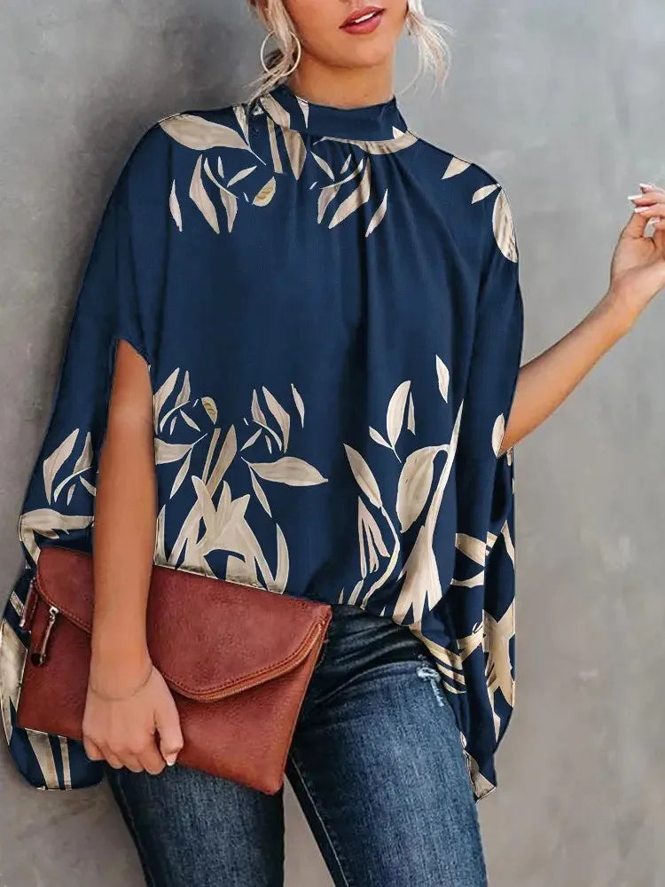Lässige weite Damenbluse Mode Fledermausärmel Print Rundhals Shirts Top Frühling Sommer Büro Damen Blusen Elegante Oberteile 2024 Hauptbild