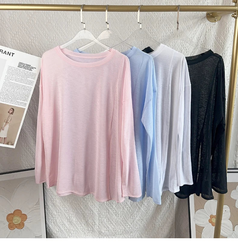 Damen Yoga Shirts Sportoberteile Langarm O-Ausschnitt Atmungsaktives Laufshirt Lockere Fitnesskleidung Gym Sportbekleidung Pilates T-Shirts