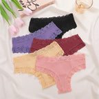 FINETOO 3er-Pack Damen Baumwollunterwäsche Slips Sexy Spitze Brasilianischer Slip Niedrige Taille Blumenmuster Einfarbig G-String Atmungsaktive Dessous