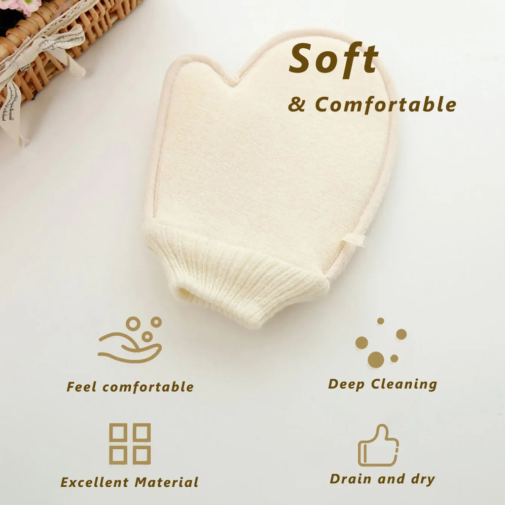 2-in-1 Körperpeeling-Duschhandschuh, 1 Stück Natürlicher Baumwoll-Leinen-Peeling-Handschuh mit Netzstruktur für das Home Spa