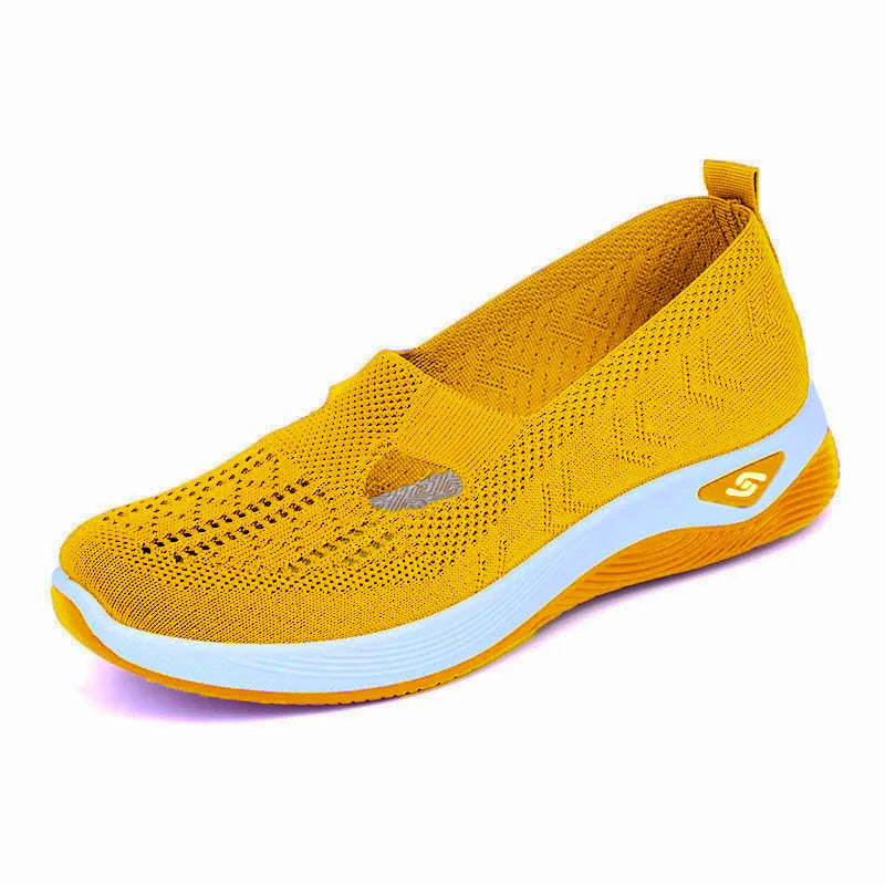 Damen Neue Sommerschuhe Mesh Atmungsaktive Sneaker Leichte Slip-on Plateau Freizeitschuhe Damen Rutschfeste Gehschuhe Gewebte Schuhe