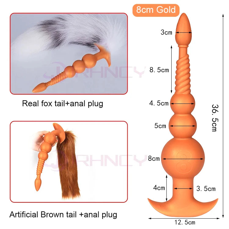 3-10cm Großer Analsex Plug mit Schwanz Sexspielzeug für Erwachsene Spiele Paare DIY Cosplay Großer Butt Plug Silikon Weich Lang Anal Beads Frauen
