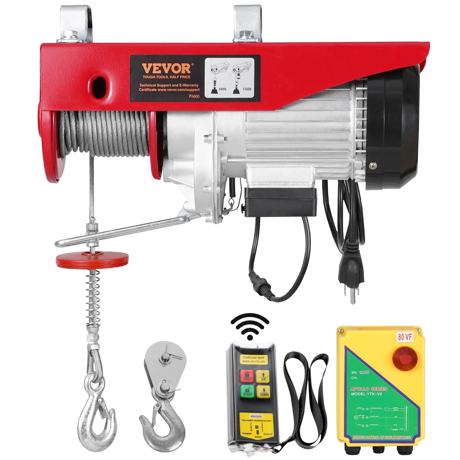 VEVOR 600/800/1000 kg Elektrischer Kabelseilzug Hebezug mit Funkfernbedienung und Not-Aus für Garage Lager Heben Hauptbild