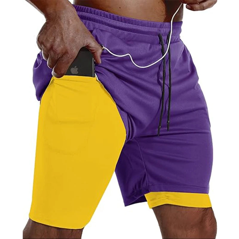Herren Sportshorts Sportbekleidung Doppellagige Laufshorts 2-in-1 Badehosen Sommer Fitnessstudio Training Jogging Short Pants Herren