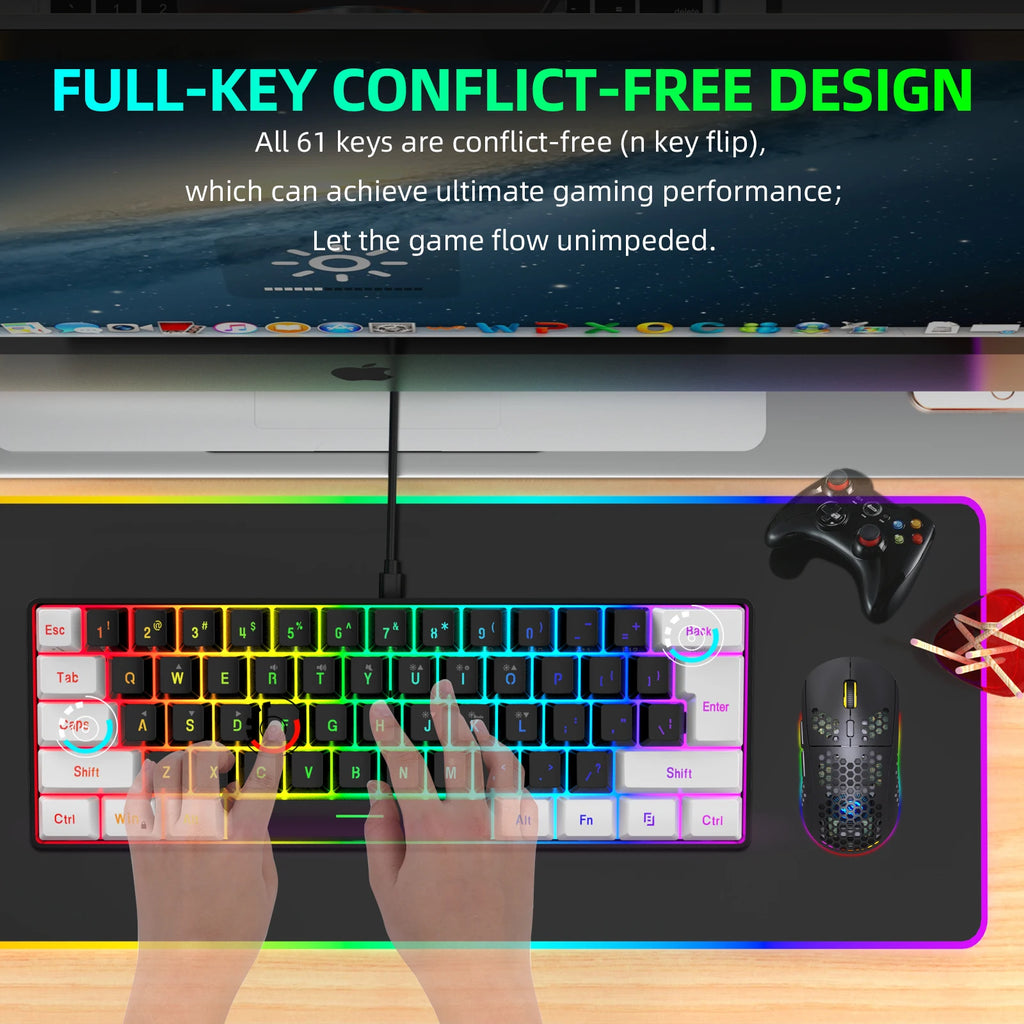 Neues kabelgebundenes 61-Tasten-Tastatur-Set in Weiß-Schwarz, RGB-Gaming-Maus, Büropaket, Tastatur-Maus-Kombinationen mit Hintergrundbeleuchtung für PUBG-Gamer