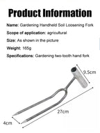 Handgehaltener, verstellbarer Garten-Zweizinkenforke aus Edelstahl, multifunktionaler Garten-Grabeforke